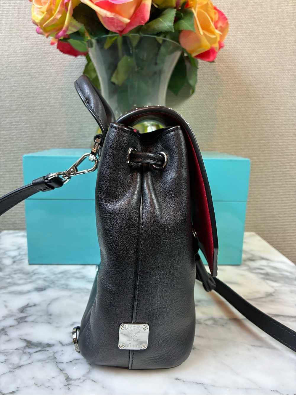 MCM Studded Diamond Disco Black Leather Mini Backpack w/ Crystal Accents - EUC - Picture 5 of 15